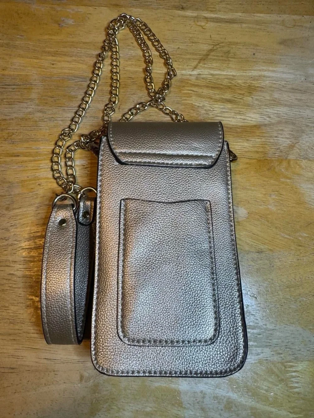 Metallic Gold Crossbody Phone Bag with Chain Strap